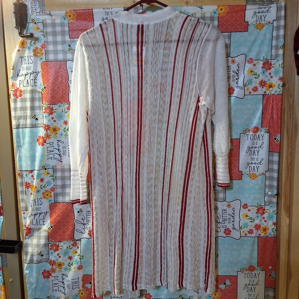 NWT ALFANI IVORY STRIPE LONG SLEEVE OPEN CARDIGAN TOP - Picture 4 of 11